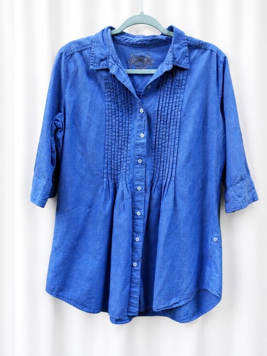U.S. Polo Assn. Tops - U.S. Polo Assn. Blue Tunic Top Button Front Roll Tab Sleeve/Sides Pintuck Cotton
